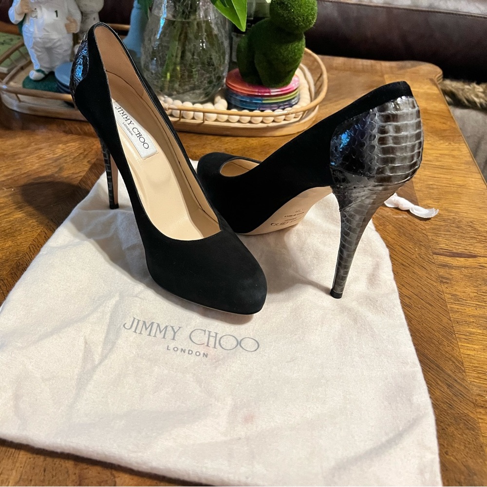 Jimmy Choo black suede and snakeskin pump size 38